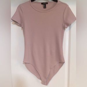 Forever 21 Pink Waffle Short Sleeve Bodysuit Size Large